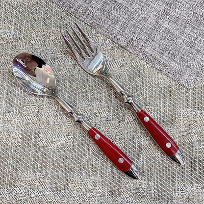 IKXO 16 Pieces Red Gum Wood Handle Silverware Set for 4, Exquisite Ergonomic Flatware Set Food-Grade Stainless Steel Cutlery Set, Tableware Eating Utensils, Mirror Finished, Dishwasher Safe…