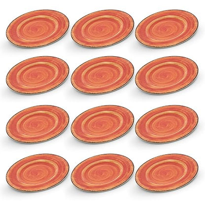 Carlisle FoodService Products Mingle Resuable Plastic Plate Dinner Plate with Pottery Style for Home and Restaurant, Melamine, 9 Inches, Fireball, (Pack of 12)