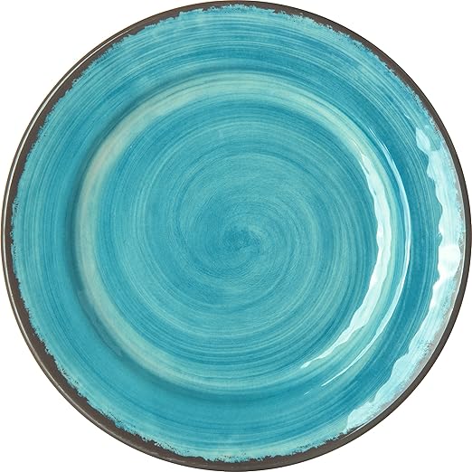 Carlisle FoodService Products Mingle Resuable Plastic Plate Appetizer Plate with Pottery Style for Home and Restaurant, Melamine, 7 Inches, Aqua, (Pack of 12)