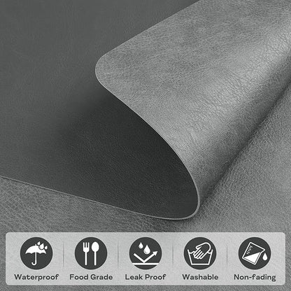 Faux Leather Placemats Set of 6, Vinyl Placemats Wipeable Waterproof Oil-Proof Table Mats, Heat Resistant Place Mats, Table Mats for Kitchen Indoor Outdoor, 16.9 x 11.8 Inch (Grey)
