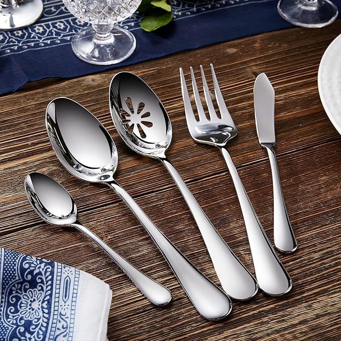KEAWELL Premium Verona 45-Piece Silverware Set for 8 – Heavy Duty 18/10 Stainless Steel, Brilliant Mirror Finish, Smooth Edges, Dishwasher Safe (45, Silver)