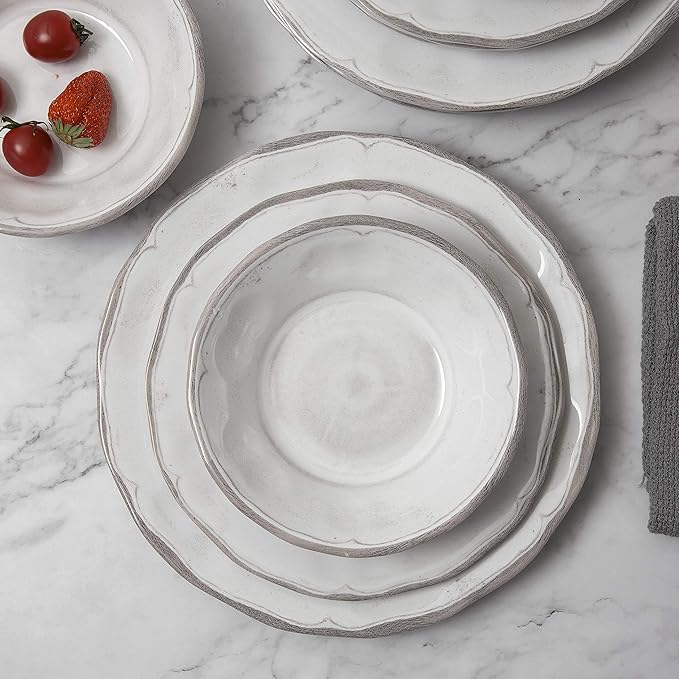 Melamine Dishes Dinnerware Sets - 12pcs Melamine Dinner Plates, Salad Plates and Bowls, for Everyday Use White