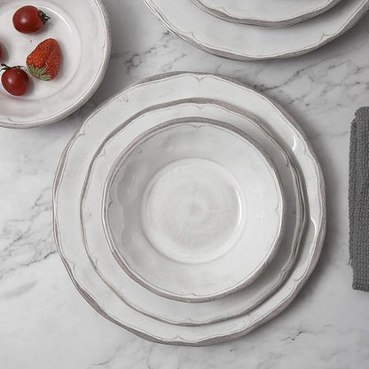 Melamine Dishes Dinnerware Sets - 12pcs Melamine Dinner Plates, Salad Plates and Bowls, for Everyday Use White