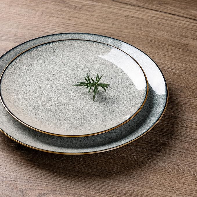 GBHOME 24 Pieces Ceramic Dinnerware Sets for 6, Stoneware Plates and Bowls Set with Reactive Glaze, Scratch Resistant Stoneware Dishes Set, Dishwasher & Microwave Safe
