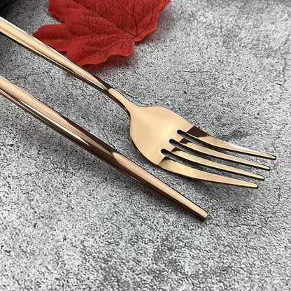 JASHII Silverware Set, Mirror Polished Copper Flatware Cutlery Set Service for 4, Shiny Finish 24 Pieces Stainless Steel Utensils Set Dinner Knife Fork Spoon Dessert Fork Salad Spoon Dishwasher Safe