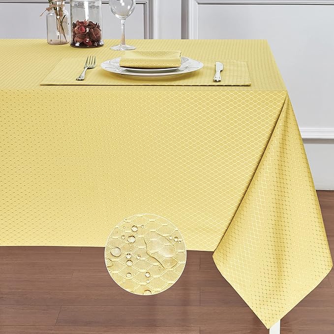 Rectangle Table Cloth Linen Farmhouse Stainproof Waterproof Washable Polyester Oblong Rectangular Fabric Table Cover for Kitchen Dining Dinner (Gold A, 60 X 144 Inch)