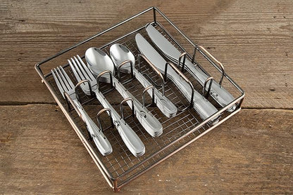 Cambridge 426540CJBR2R Waylen Mirror 40-Piece Flatware Set with Rustic Caddy
