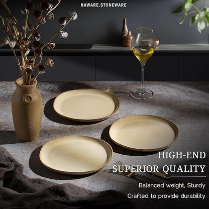 HaWare Stoneware Salad Plates Set of 6, 7.9” Heavy Duty Ceramic Plates, Reactive Glaze Dinnerware for Home Restaurant, Chip and Scratch Resistant, Microwave and Dishwasher Safe, Reactive Sandy Khaki