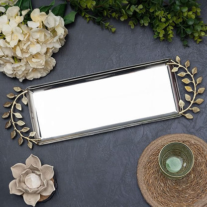 Large Decorative Black & Gold Ginkgo Leaf Tray for Serving Fruits, Appetizers - 2 Tier Centerpiece Home Decor Elegant Serveware Charchuterie Catch All Perfect for Entertaining, Wedding Gifts 11.5x13
