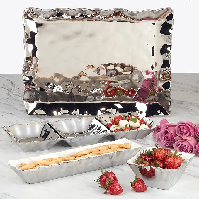 Certified International Cracker Tray, 13-Length, Silver Coast