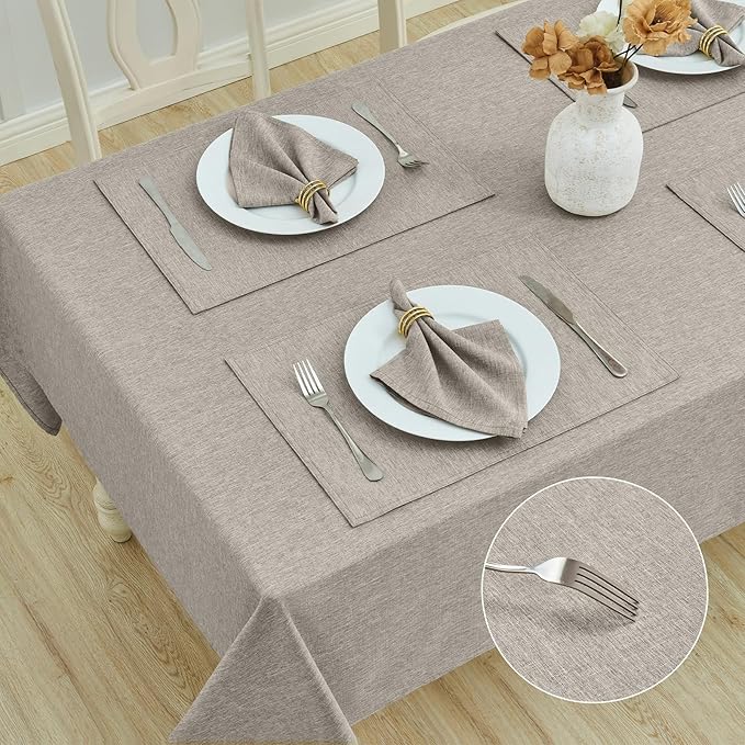 Rectangle Table Cloth Linen Farmhouse Stainproof Waterproof Washable Polyester Oblong Rectangular Fabric Table Cover for Kitchen Dining Dinner(Flaxen/60x84 Inch)