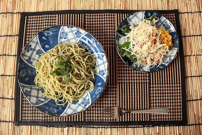 Mino Ware Japanese Ceramics 2 Pasta Plate & 2 Salad/Appetizer Plate Made in Japan (Japan Import) TNG002 (Spiral Flowers)