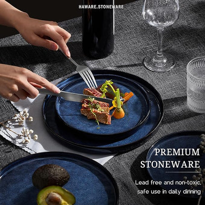 HaWare Dinnerware Sets, 18-Piece Plates and Bowls Set, Stoneware Dish Set for 6, Ceramic Dinnerware for Home Restaurant, Chip and Scratch Resistant, Microwave and Dishwasher Safe, Reactive Starry Blue