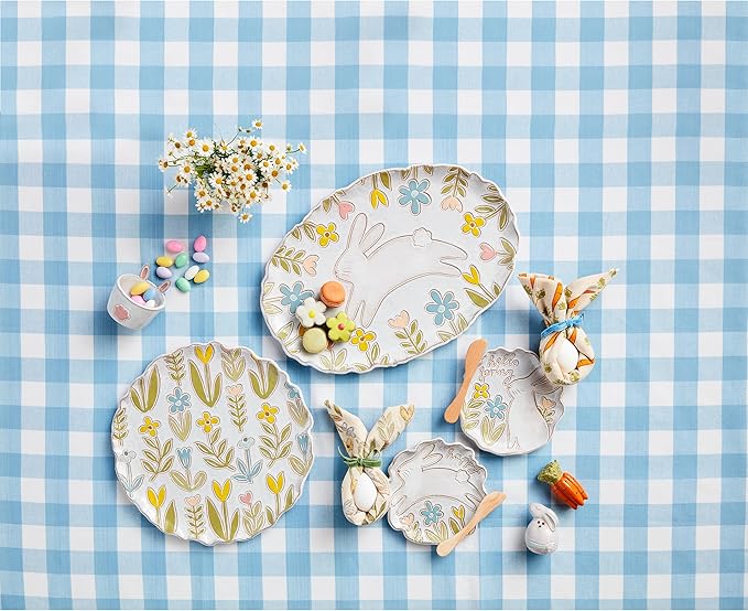 Mud Pie Bunny App Plate Set, Jumping; plate: 6.5"dia; towel: 16.5"