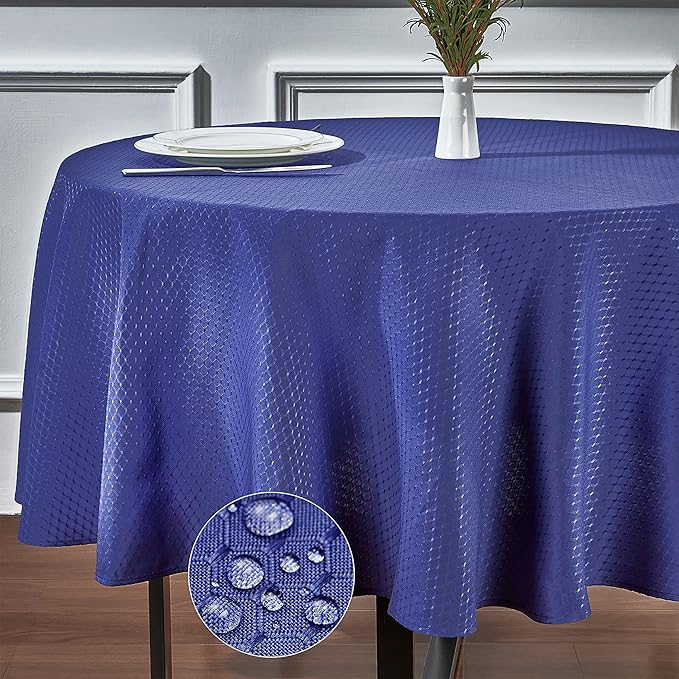 Rectangle Table Cloth Linen Farmhouse Stainproof Waterproof Washable Polyester Oblong Rectangular Fabric Table Cover for Kitchen Dining Dinner (Navy Blue, Round 70'' Inch)