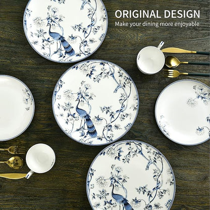 16 PCS Top-Grade Bone China Dinnerware Set for 4,Jingdezhen Blue and White Porcelain Kitchen Bowls Dinner Table Plates Coffee Cups