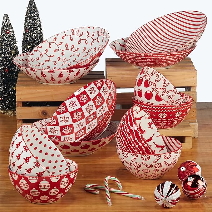 Certified International Peppermint Candy 6" Luncheon/Canape Plates, Set of 6 Assorted Designs, Multicolor, Small