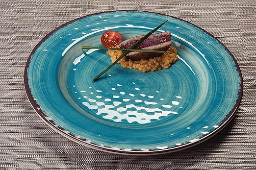 Carlisle FoodService Products Mingle Resuable Plastic Plate Dinner Plate with Pottery Style for Home and Restaurant, Melamine, 11 Inches, Aqua, (Pack of 48)