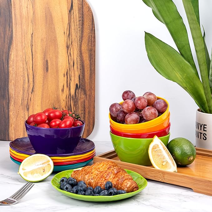 6.75 inch Melamine Plates, Round Salad Dessert Appetizer Plates for Kitchen, Small Plates, Set of 6 Multicolor Dishwasher Safe Shatter Resistant