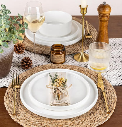 GBHOME Ceramic Dinnerware Sets of 4,Stoneware Plates and Bowls Sets,Chip and Crack Resistant | Dishwasher & Microwave Safe Dishes Set,Scratch Resistant- Service for 4 (12pc)-Matte White