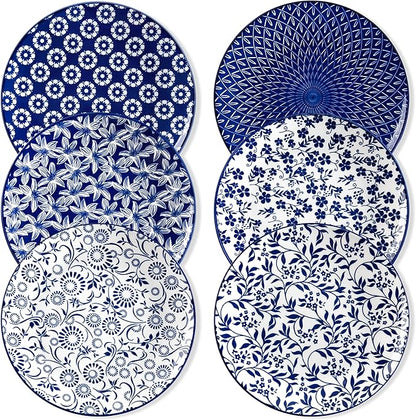 vancasso Ceramic Dinner Plates Set of 6, Large Vintage Plates 10.25 Inch Set of 6 for Kitchen, Porcelain Blue and White Plates for Kitchen, Microwave Oven Dishwasher Safe, Vintage Gift, Blue
