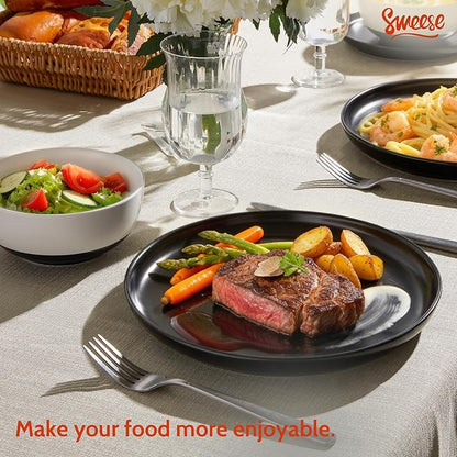 Sweese Dinnerware Sets Service for 6, 18 pcs Matte Glaze Plates and Bowls Sets, Handmade Porcelain Dish Set, Highly Chip and Crack Resistant Modern Dinner Set, Black White