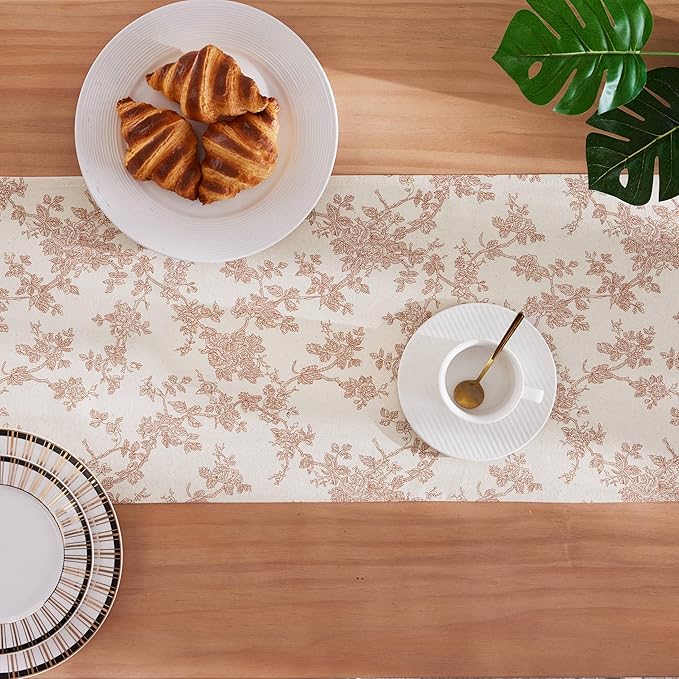 100% Cotton French Pastoral Table Runners, 13x90 Inch red Farmhouse Table Runners 90 Inches Long, Vintage Flowers Print Home Decors