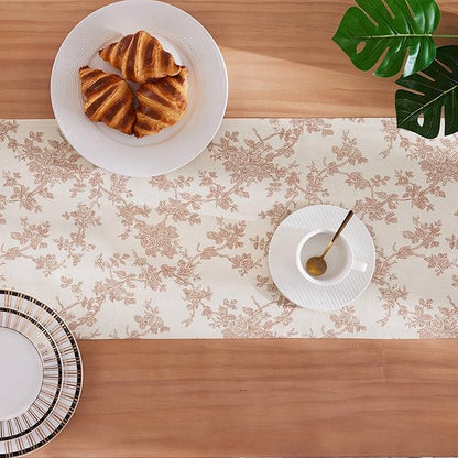 100% Cotton French Pastoral Table Runners, 13x90 Inch red Farmhouse Table Runners 90 Inches Long, Vintage Flowers Print Home Decors