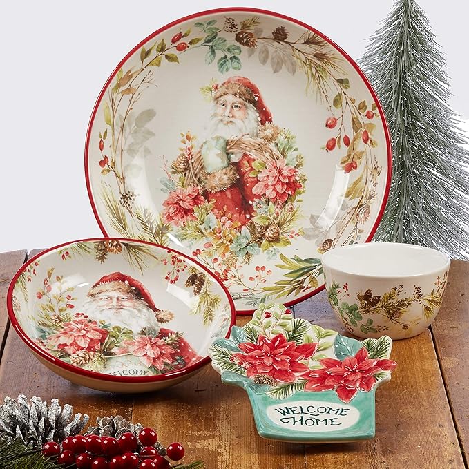 Christmas Story Canape Plates – Set of 4 6-Inch Holiday Luncheon Plates with Heartfelt Sayings – Ceramic Christmas Appetizer Dishes with Winter Greenery & Scripted Seasonal Messages