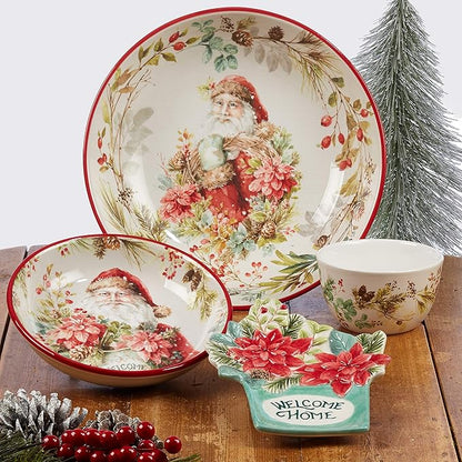 Christmas Story Canape Plates – Set of 4 6-Inch Holiday Luncheon Plates with Heartfelt Sayings – Ceramic Christmas Appetizer Dishes with Winter Greenery & Scripted Seasonal Messages