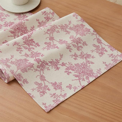 100% Cotton French Pastoral Table Runners, 13x48 Inch Pink Farmhouse Table Runners 48 Inches Long, Vintage Flowers Print Home Decors