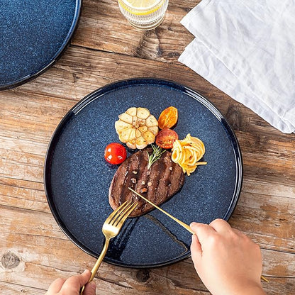 vicrays Ceramic Dinner Plates Set - Porcelain 10 Inch Flat Steak Pasta Pizza Plate Home Party Restaurant Plate Scratch Resistant Microwave Oven and Dishwasher Safe Set of 6 Blue