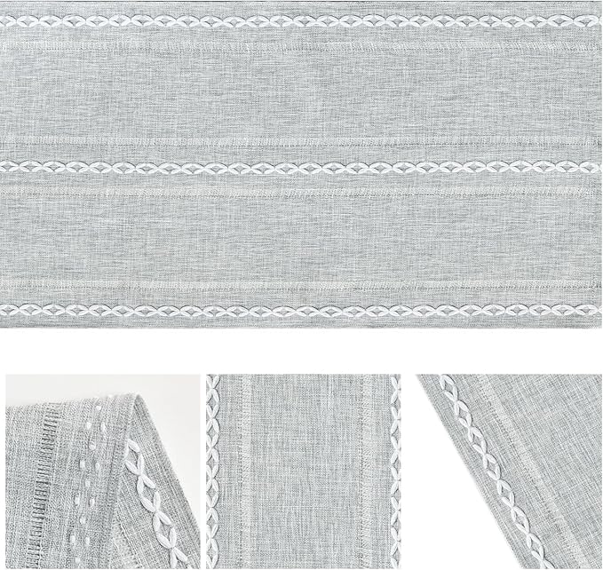 Artoid Mode Grey Rustic Cotton Linen Table Runner, Seasonal Embroidered Hollow Kitchen Dining Table Decoration for Home Party Decor 13x108 Inch