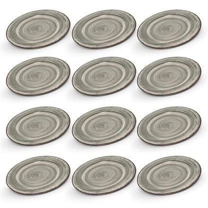 Carlisle FoodService Products Mingle Resuable Plastic Plate Dinner Plate with Pottery Style for Home and Restaurant, Melamine, 11 Inches, Smoke, (Pack of 12)