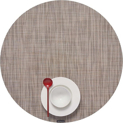 Chilewich Mini Basketweave Placemats in Soapstone - Set of 4 - Easy Care Woven Tabletop Textiles - Indoor/Outdoor - 15" Round