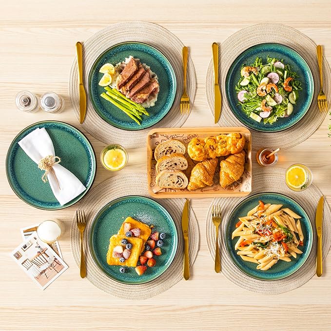 vancasso PLAYA Dinner Plates Set of 6, 10.25 Inch - Ceramic & Stoneware Plates, Microwave & Oven Safe, Trendy Green Tableware for Modern Dining, Durable Dishwasher Safe Design