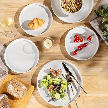 GBHOME Ceramic Dinnerware Sets of 4,Stoneware Plates and Bowls Sets,Chip and Crack Resistant | Dishwasher & Microwave Safe Dishes Set,Scratch Resistant- Service for 4 (12pc)-Matte White