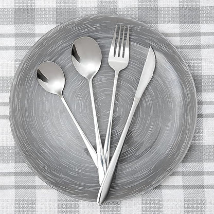 Moss & Stone 24 pcs Silverware Set For 6, Stainless Steel Flatware Set, Utensils Set Mirror Polished Includes Fork Spoon Knife & Tea Spoon, Modern Silverware Set