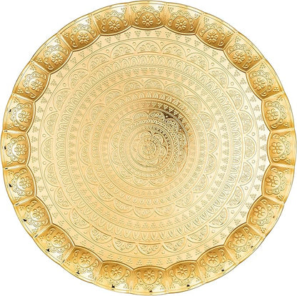 Alisveristime 6-Person Decorative Serving Tray – 13.77 inch Round Metal Plate with Ottoman Pattern Options (Gold)