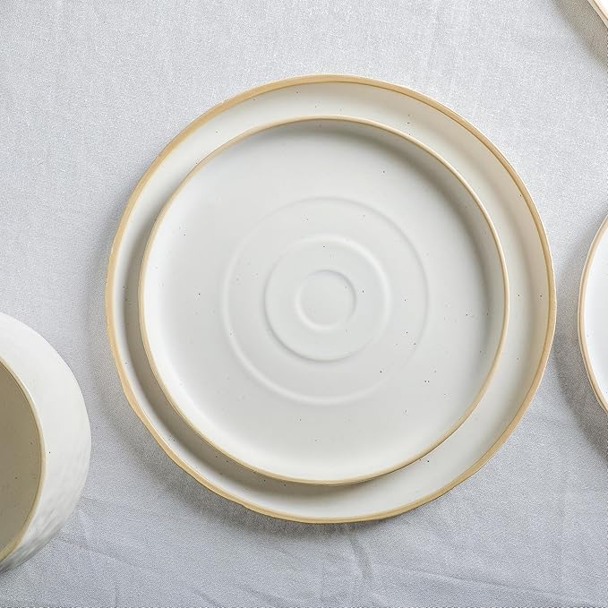 Stone by Mercer Project SHOSAI 32-Piece Stoneware Dinnerware Set, Plates and Bowls Set, Modern Dishware set fo 8, White Speckled