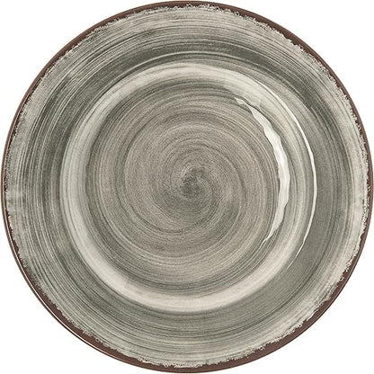 Carlisle FoodService Products Mingle Resuable Plastic Plate Dinner Plate with Pottery Style for Home and Restaurant, Melamine, 9 Inches, Smoke, (Pack of 12)